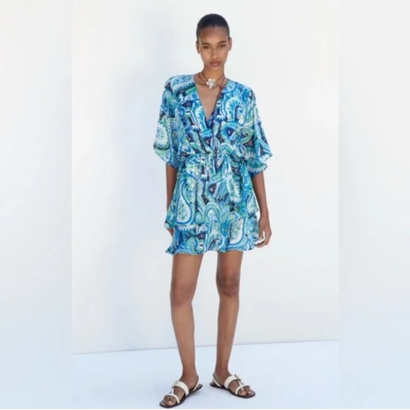 Zara Dresses & Skirts - Zara Blue Paisley Wrap Dress